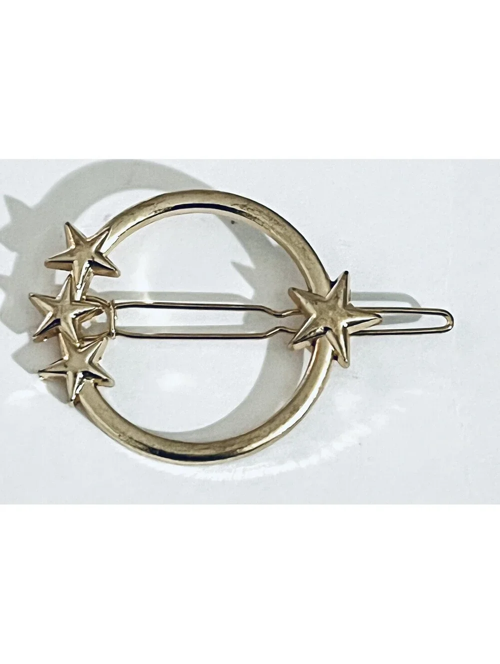 Gold Tone Hair Barrette Clip Set of 3 Moon Stars Lotus Geometric Circle